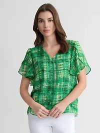 MISSY ABSTRACT PRINT TULIP SLV BLOUSE