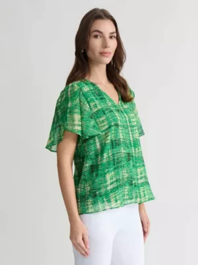 MISSY ABSTRACT PRINT TULIP SLV BLOUSE