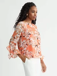 MISSY FLORAL PRINT CASCADE RUFFLE SLV BLOUSE