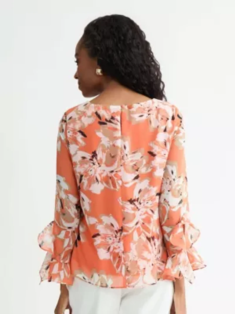 MISSY FLORAL PRINT CASCADE RUFFLE SLV BLOUSE