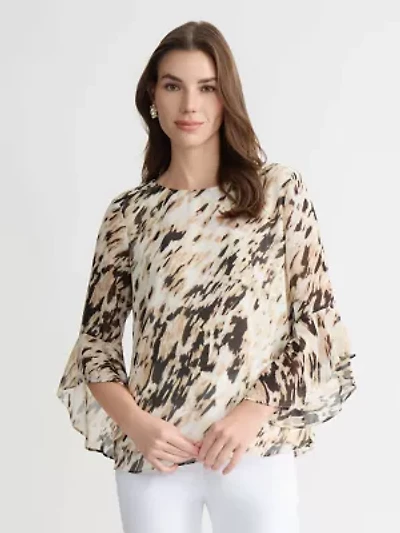 MISSY ANIMAL PRINT RUFFLE SLV BLOUSE
