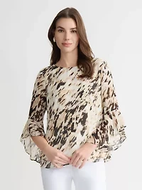 MISSY ANIMAL PRINT RUFFLE SLV BLOUSE