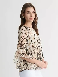 MISSY ANIMAL PRINT RUFFLE SLV BLOUSE