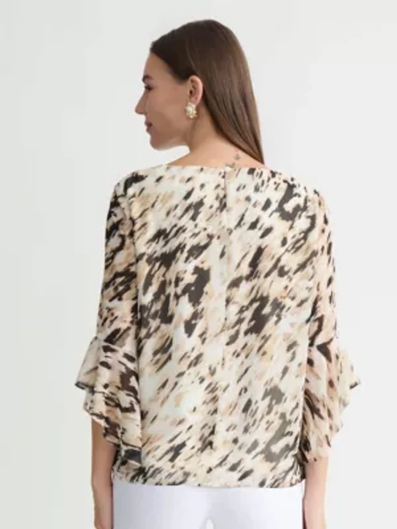 MISSY ANIMAL PRINT RUFFLE SLV BLOUSE