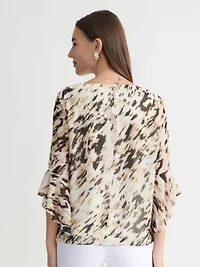 MISSY ANIMAL PRINT RUFFLE SLV BLOUSE