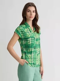 Petite Abstract Print Funnel Nk Knit Top