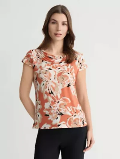 Missy Floral Print Cowl Nk Knit Top