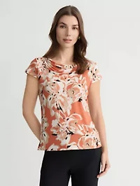 Missy Floral Print Cowl Nk Knit Top