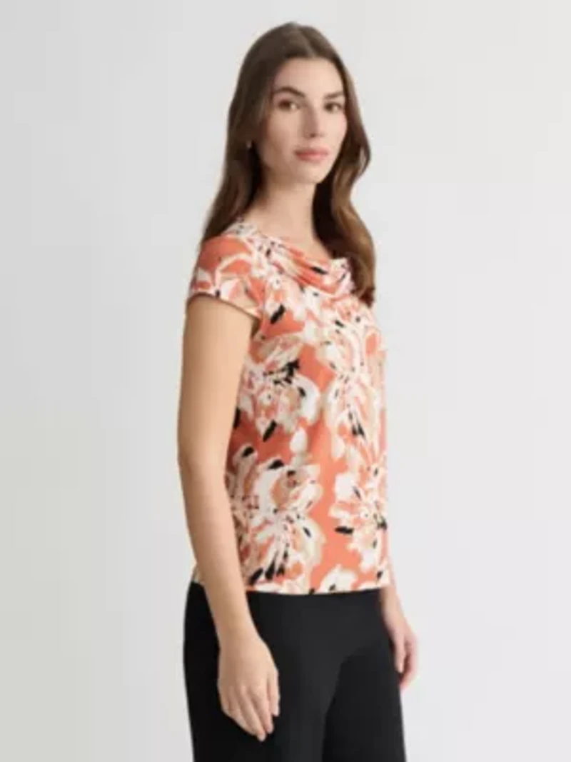 Missy Floral Print Cowl Nk Knit Top