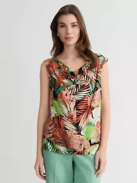 Missy Leaf Print Cowl Nk Raglan Cap Knit Top