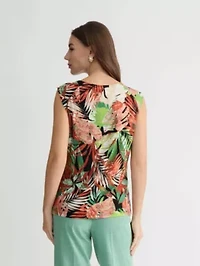 Missy Leaf Print Cowl Nk Raglan Cap Knit Top