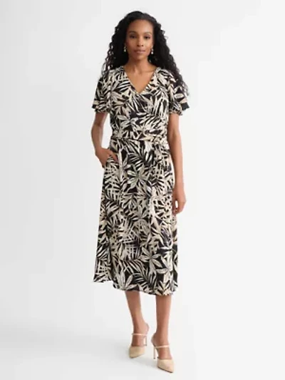 Missy Leaf Print Fit Flare W Flutter Slv