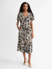 Missy Leaf Print Fit Flare W Flutter Slv