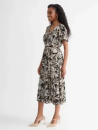 Missy Leaf Print Fit Flare W Flutter Slv