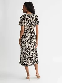 Missy Leaf Print Fit Flare W Flutter Slv