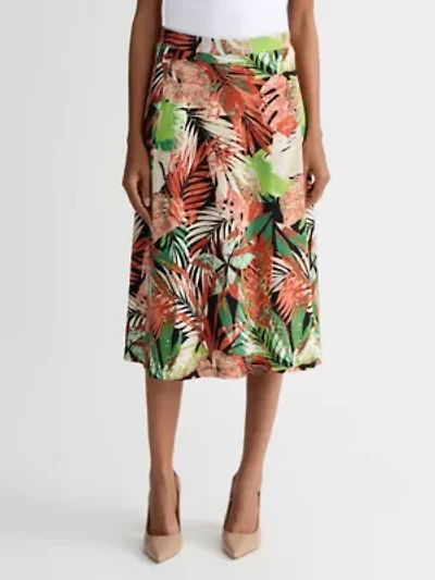 Missy Leaf Print Pull On Knit Midi Skirt