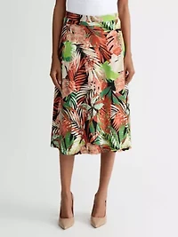 Missy Leaf Print Pull On Knit Midi Skirt