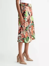 Missy Leaf Print Pull On Knit Midi Skirt