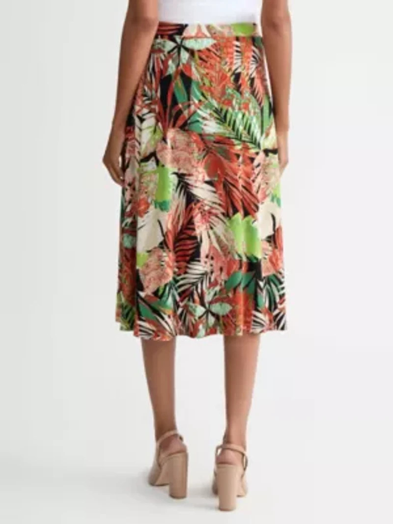 Missy Leaf Print Pull On Knit Midi Skirt