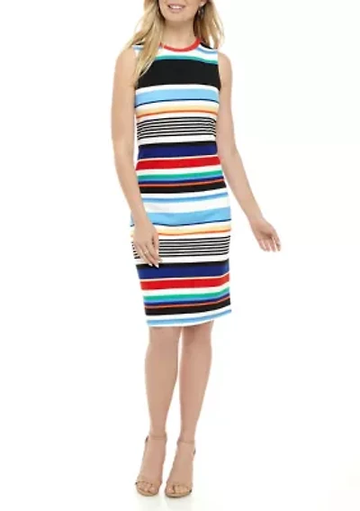Women's Multi Stripe Textured Midi Sheath Dress