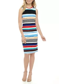 Women's Multi Stripe Textured Midi Sheath Dress