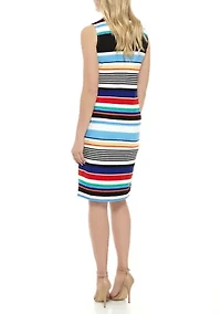 Women's Multi Stripe Textured Midi Sheath Dress