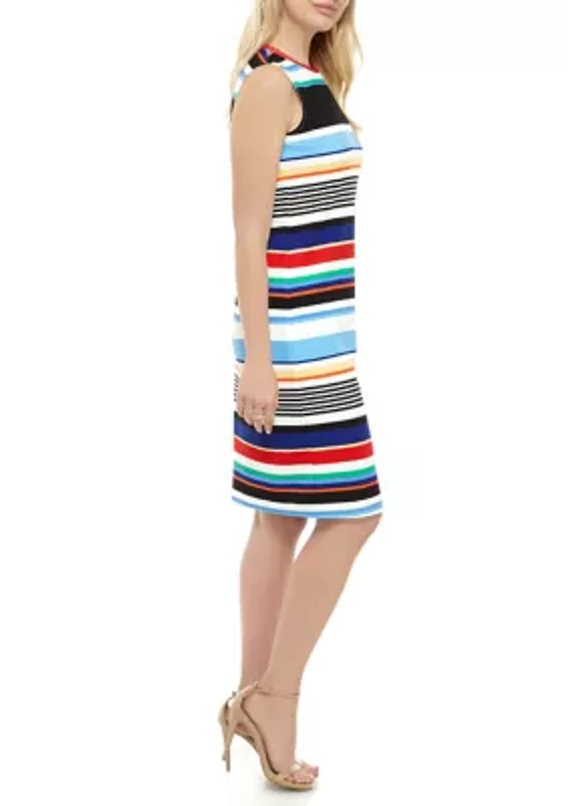 Women's Multi Stripe Textured Midi Sheath Dress