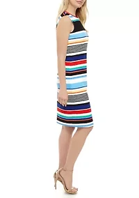 Women's Multi Stripe Textured Midi Sheath Dress