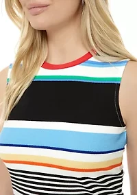 Women's Multi Stripe Textured Midi Sheath Dress