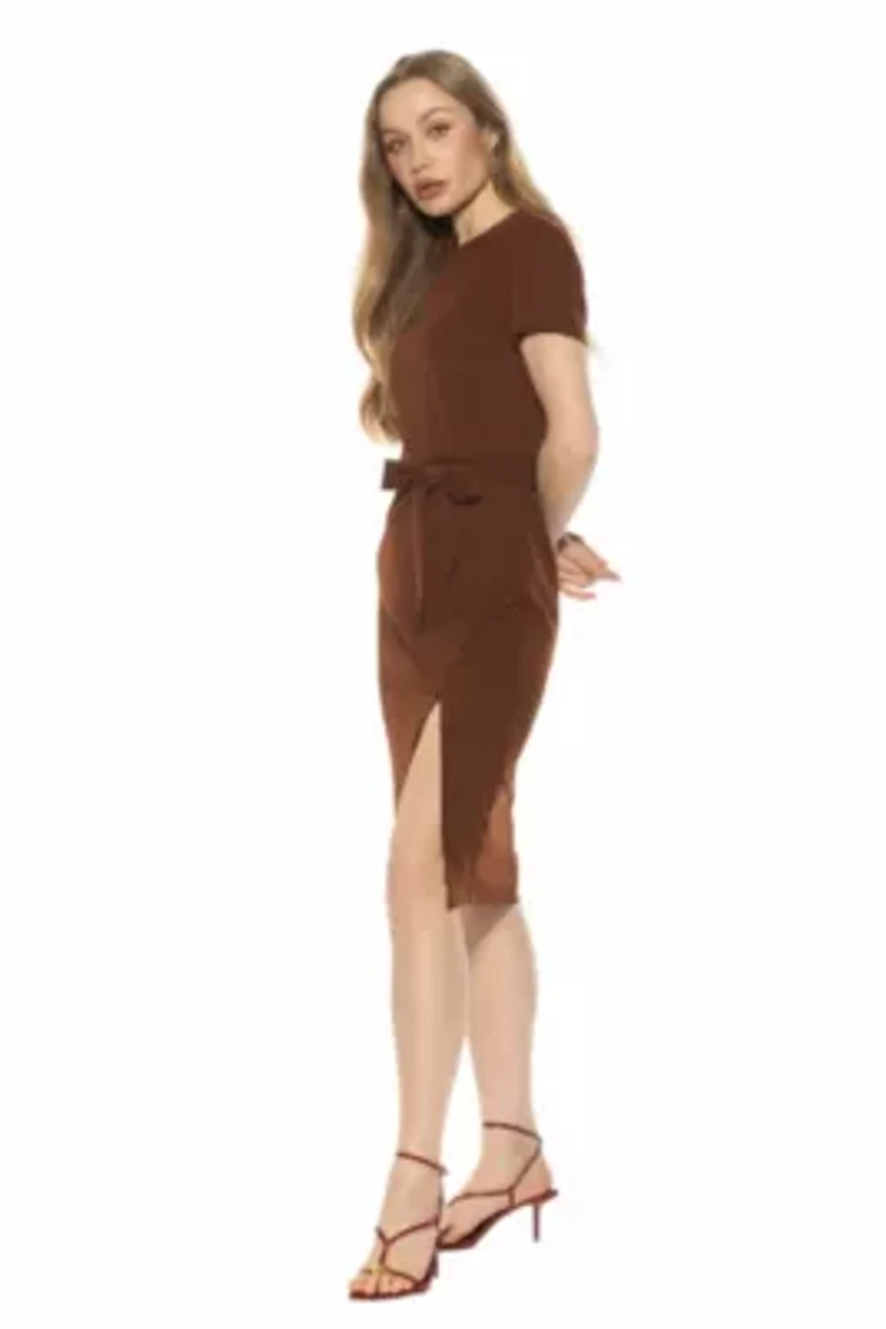 Zyra Crewneck Midi Dress With Tie