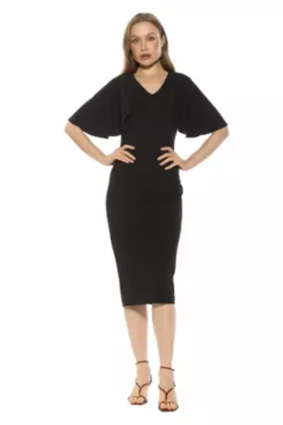 Novi V Neck Draped Sleeve Midi Dress