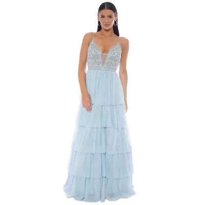 Beaded bodice tiered ballgown