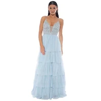 Beaded bodice tiered ballgown