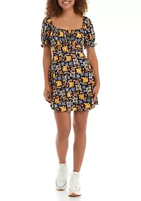 Juniors' Short Sleeve Square Neck Open Back Dress