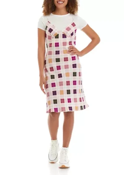 Juniors' Short Sleeve 2Fer Midi Slip Dress