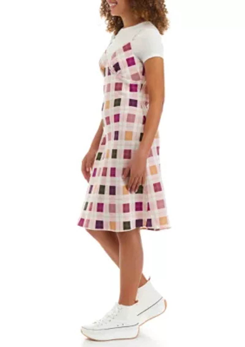 Juniors' Short Sleeve 2Fer Midi Slip Dress