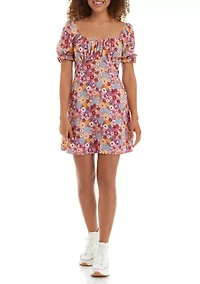 Juniors' Short Sleeve Square Neck Open Back Dress