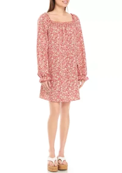 Juniors' Long Sleeve Smocked Square Neck Dress