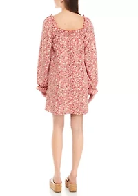 Juniors' Long Sleeve Smocked Square Neck Dress