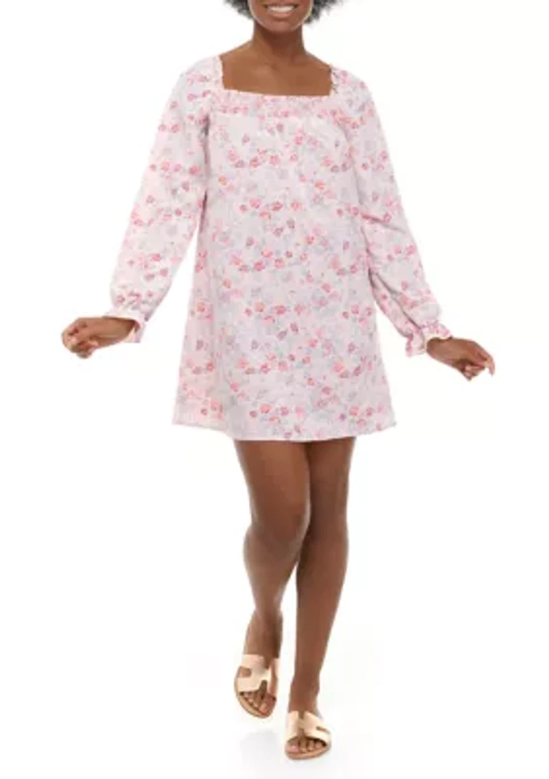 Juniors' Long Sleeve Smocked Square Neck Dress