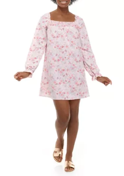 Juniors' Long Sleeve Smocked Square Neck Dress