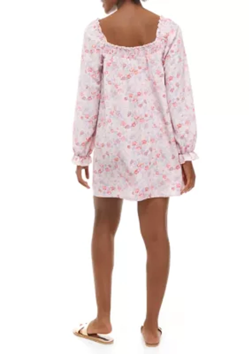 Juniors' Long Sleeve Smocked Square Neck Dress