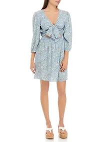 Juniors' Tie Front Smocked Waist Dress