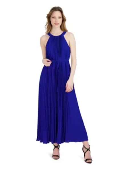 BELTED PLEATED DRESS