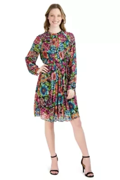 LS PLEATED FRONT DRESS