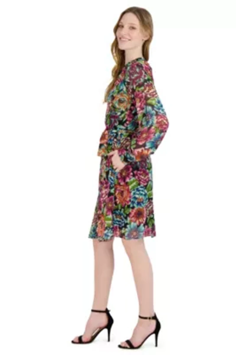 LS PLEATED FRONT DRESS