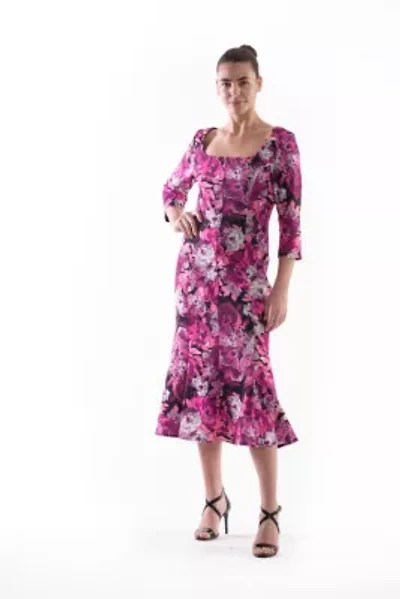 SQUARE NCK PANELED MIDI DRESS