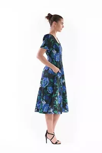 PUFF SHOULDER MIDI DRESS