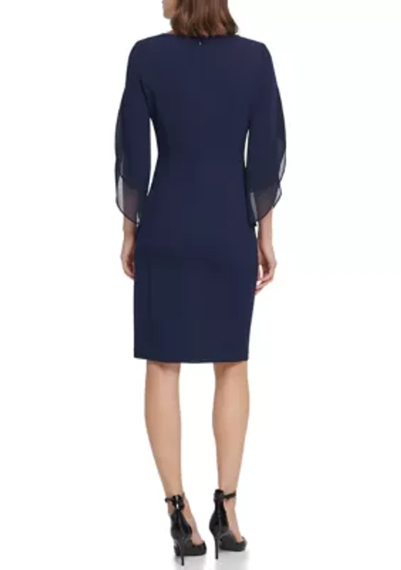Women's Split Sleeve Solid Sheath Dress