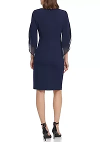 Women's Split Sleeve Solid Sheath Dress